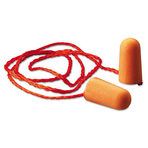 Foam Single-Use Earplugs, Corded, 29NRR, Orange, 100 Pairs-(MMM1110)