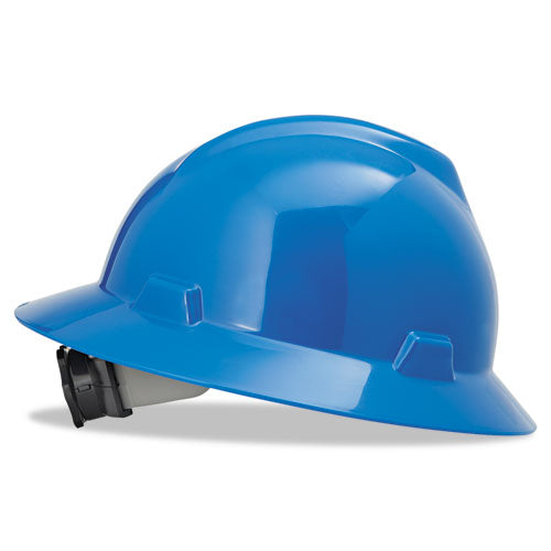 V-Gard Full-Brim Hard Hats, Ratchet Suspension, Size 6.5 to 8, Blue-(MSA475368)