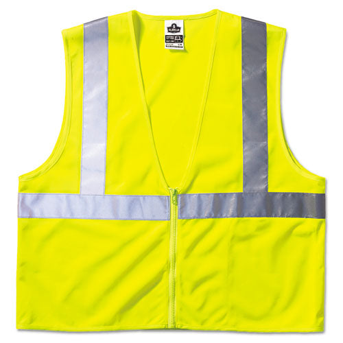 GloWear 8210Z Class 2 Economy Vest, Polyester Mesh, Large to X-Large, Lime-(EGO21055)