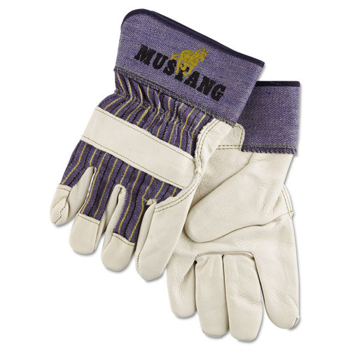 Mustang Leather Palm Gloves, Blue/Cream, X-Large, Dozen-(MPG1935XL)