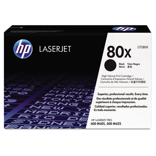 HP 80X, (CF280X) High-Yield Black Original LaserJet Toner Cartridge-(HEWCF280X)