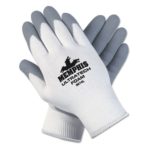 Ultra Tech Foam Seamless Nylon Knit Gloves, X-Large, White/Gray, Dozen-(CRW9674XLDZ)