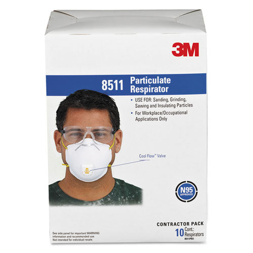 Particulate Respirator w/Cool Flow Exhalation Valve, Standard Size, 10/Box-(MMM8511)