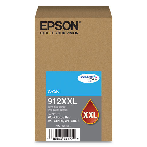 T912XXL220 (912XXL) DURABrite Pro Extra High-Yield Ink, 8000 Page-Yield, Cyan-(EPST912XXL220)