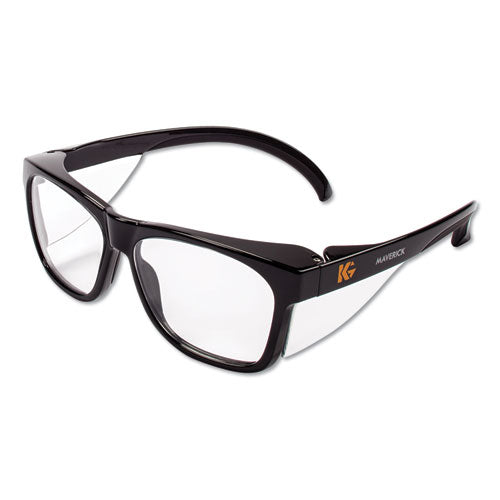 Maverick Safety Glasses, Black, Polycarbonate Frame, Clear Lens, 12/Box-(KCC49309)