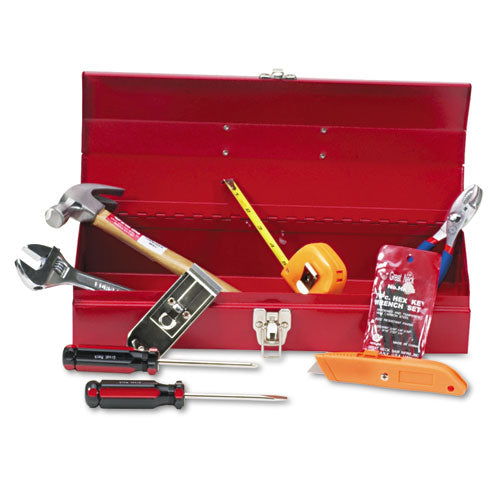 16-Piece Light-Duty Office Tool Kit, Metal Box, Red-(GNSCTB9)