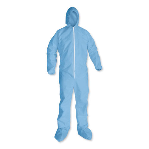 A65 Zipper Front Hood and Boot Flame-Resistant Coveralls, Elastic Wrist and Ankles, 3X-Large, Blue, 21/Carton-(KCC45356)