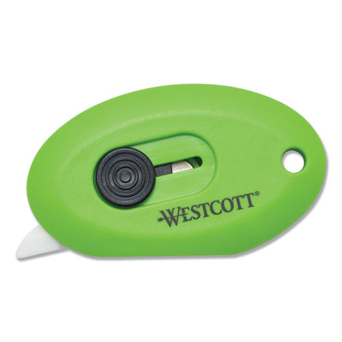 Compact Safety Ceramic Blade Box Cutter, Retractable Blade, 0.5" Blade, 2.5" Plastic Handle, Green-(ACM16474)