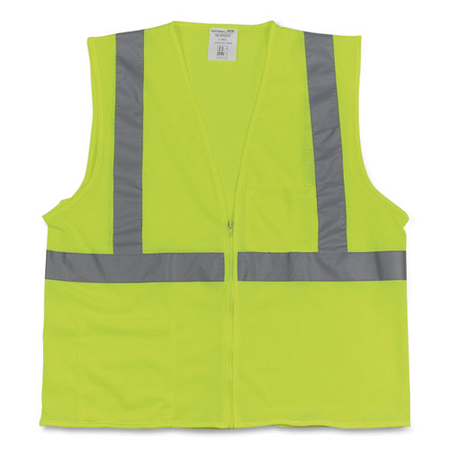 ANSI Class 2 Two-Pocket Zipper Mesh Safety Vest, Large, Hi-Viz Lime Yellow-(PID3020702ZLYL)