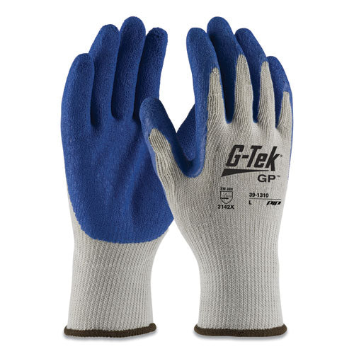 GP Latex-Coated Cotton/Polyester Gloves, Large, Gray/Blue, 12 Pairs-(PID391310L)