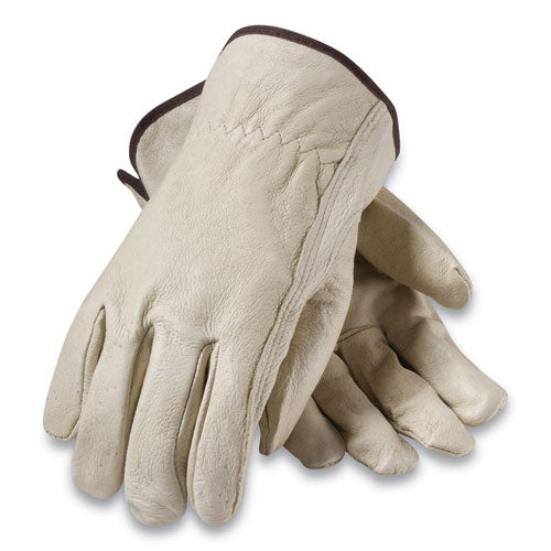 Top-Grain Pigskin Leather Drivers Gloves, Economy Grade, Medium, Gray-(PID70361M)