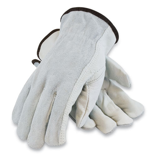 Top-Grain Leather Drivers Gloves with Shoulder-Split Cowhide Leather Back, X-Large, Gray-(PID68161SBXL)