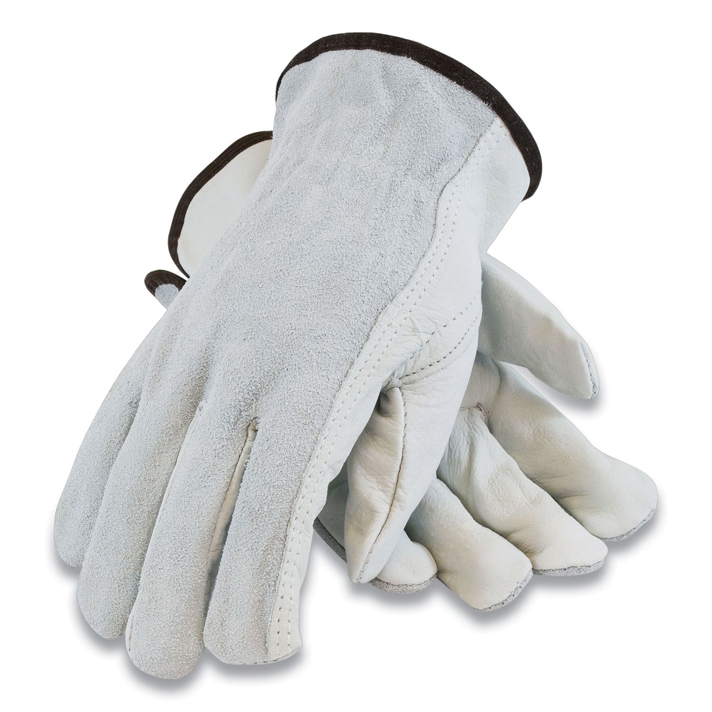 Top-Grain Leather Drivers Gloves with Shoulder-Split Cowhide Leather Back, Small, Gray-(PID68161SBS)