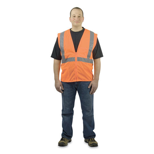 ANSI Class 2 Four Pocket Zipper Safety Vest, Polyester Mesh, X-Large, Hi-Viz Orange-(PIDMVGZ4PORXL)