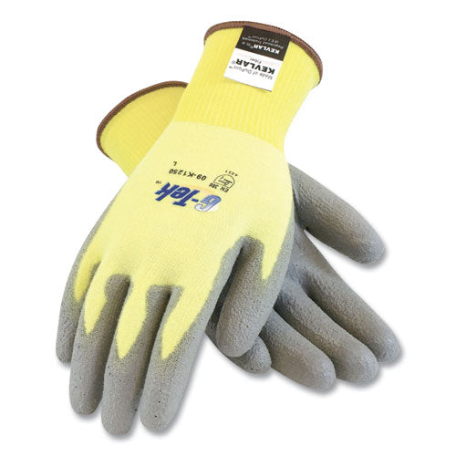 G-Tek KEV Cut-Resistant Seamless-Knit Gloves, X-Large (Size 10), Yellow/Gray, 12 Pairs-(PID09K1250XL)