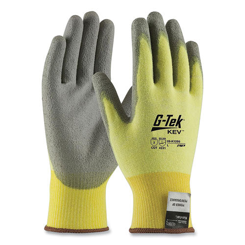 G-Tek KEV Cut-Resistant Seamless-Knit Gloves, Large (Size 9), Yellow/Gray, 12 Pairs-(PID09K1250L)