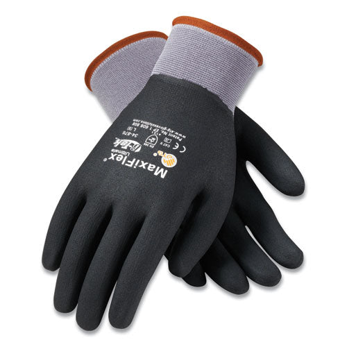 Ultimate Seamless Knit Nylon Gloves, Nitrile Coated MicroFoam Grip on Full Hand, Medium, Gray, 12 Pairs-(PID34876M)