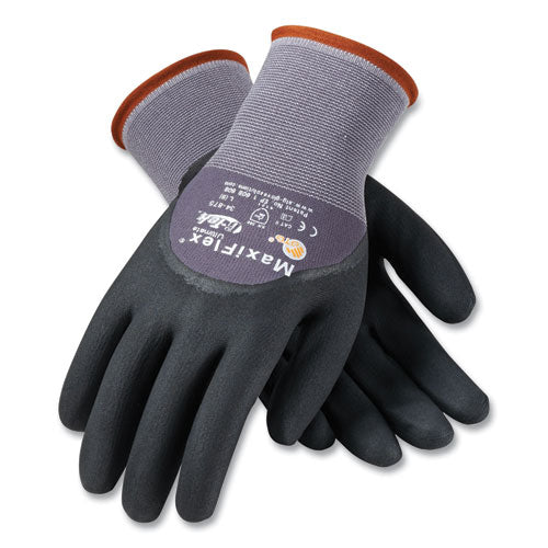 Ultimate Seamless Knit Nylon Gloves, Nitrile Coated MicroFoam Grip on Palm, Fingers and Knuckles, Large, Gray, 12 Pairs-(PID34875L)