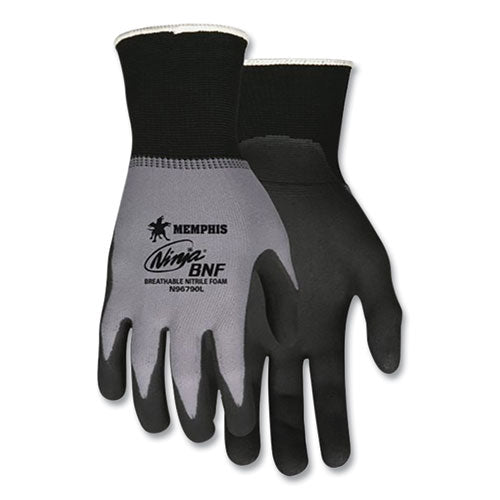 Ninja Nitrile Coating Nylon/Spandex Gloves, Black/Gray, Large, Dozen-(CRWN96790L)