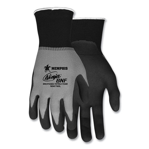 Ninja Nitrile Coating Nylon/Spandex Gloves, Black/Gray, Small, Dozen-(CRWN96790S)