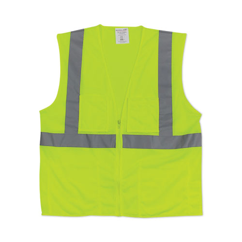 ANSI Class 2 Two-Pocket Zipper Mesh Safety Vest, 2X-Large, Hi-Viz Lime Yellow-(PID3020702ZLY2X)